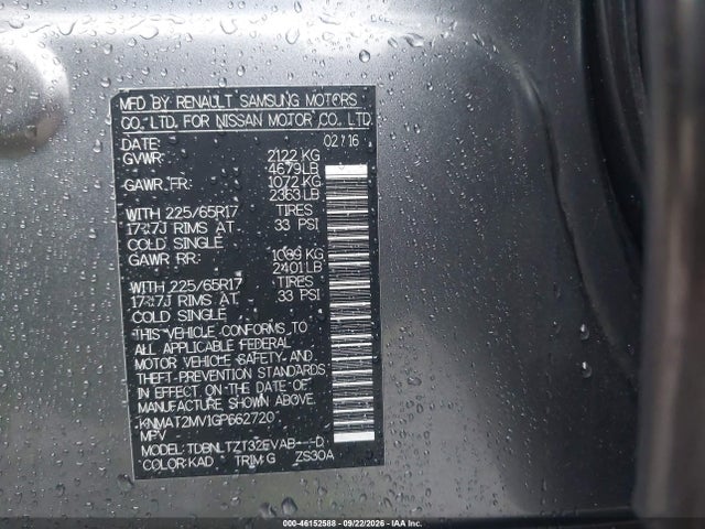 Aukcja sprzedaży 2016 Nissan Rogue Sv, vin: KNMAT2MV1GP662720, numer aukcji: 46152588