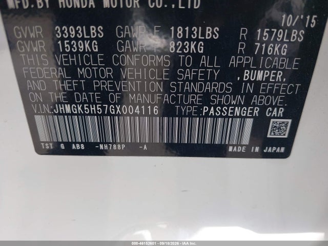 JHMGK5H57GX004116 Honda FIT LX