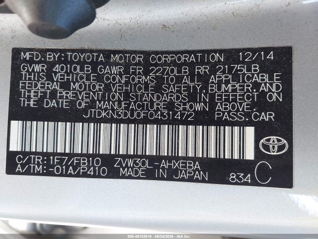Auction sale of the 2015 Toyota Prius Three, vin: JTDKN3DU0F0431472, lot number: 46152616
