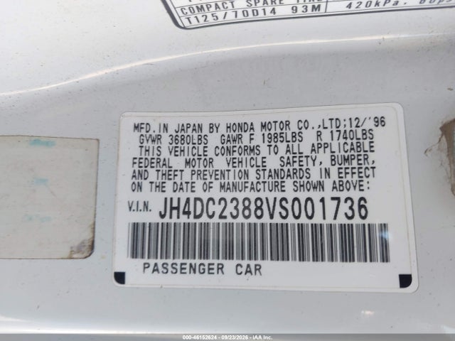 Aukcja sprzedaży 1997 Acura Integra Gs-r, vin: JH4DC2388VS001736, numer aukcji: 46152624