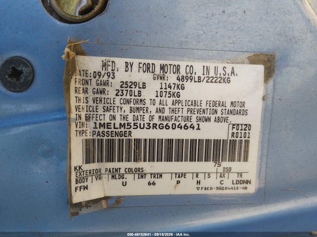 Продаж на аукціоні авто 1994 Mercury Sable Gs, vin: 1MELM55U3RG604641, номер лоту: 46152641