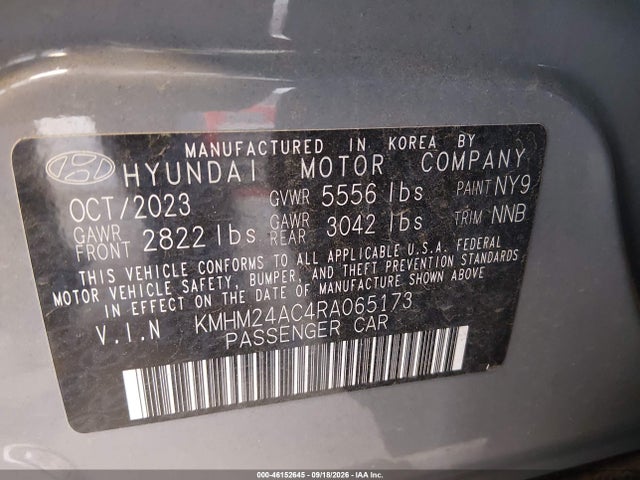 2024 Hyundai Ioniq 6 Se მანქანა იყიდება აუქციონზე, vin: KMHM24AC4RA065173, აუქციონის ნომერი: 46152645