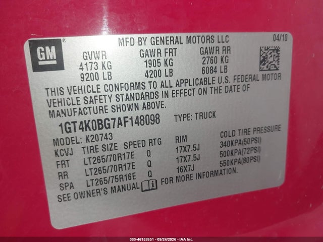 Aukcja sprzedaży 2010 Gmc Sierra 2500hd Sle, vin: 1GT4K0BG7AF148098, numer aukcji: 46152651
