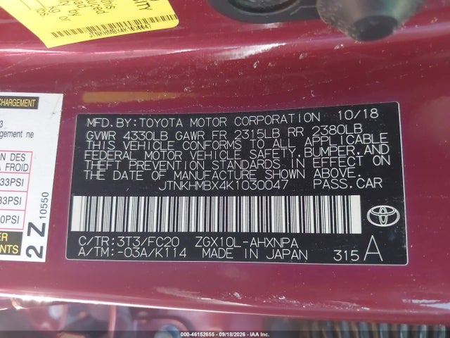 Продаж на аукціоні авто 2019 Toyota C-hr Le, vin: JTNKHMBX4K1030047, номер лоту: 46152655