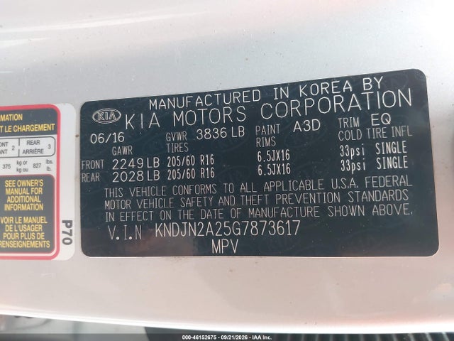 Aukcja sprzedaży 2016 Kia Soul, vin: KNDJN2A25G7873617, numer aukcji: 46152675