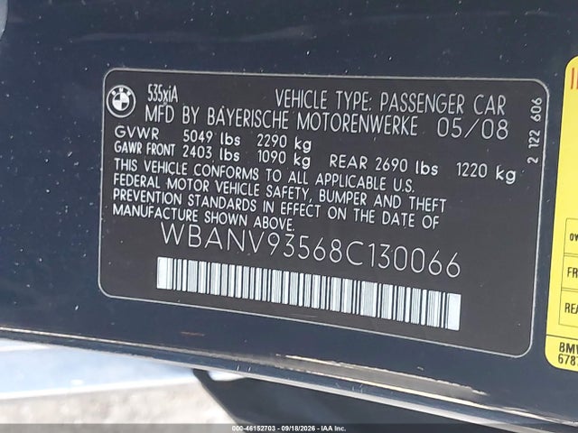 Продажа на аукционе авто 2008 Bmw 535xi, vin: WBANV93568C130066, номер лота: 46152703