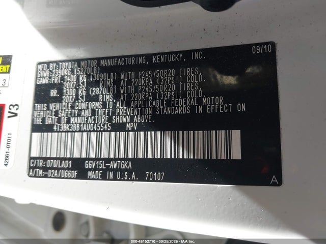Продажа на аукционе авто 2010 Toyota Venza Base V6, vin: 4T3BK3BB1AU045545, номер лота: 46152710