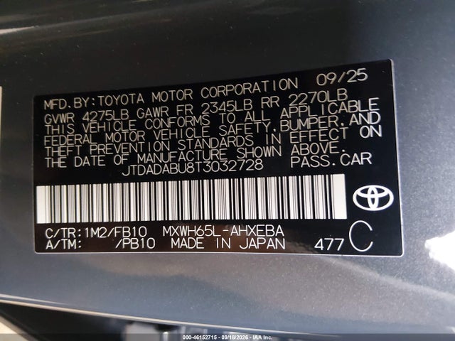 JTDADABU8T3032728 Toyota Prius Le Awd-e