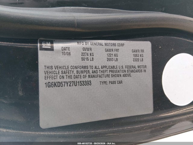 Aukcja sprzedaży 2007 Cadillac Dts Luxury I, vin: 1G6KD57Y27U153393, numer aukcji: 46152725
