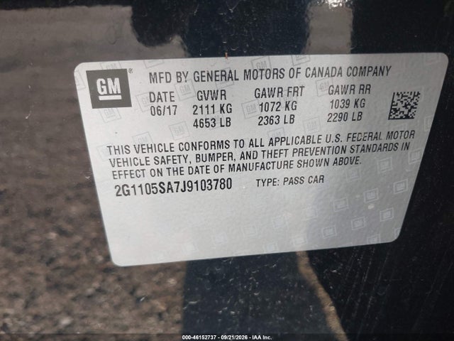 2018 Chevrolet Impala 1lt მანქანა იყიდება აუქციონზე, vin: 2G1105SA7J9103780, აუქციონის ნომერი: 46152737