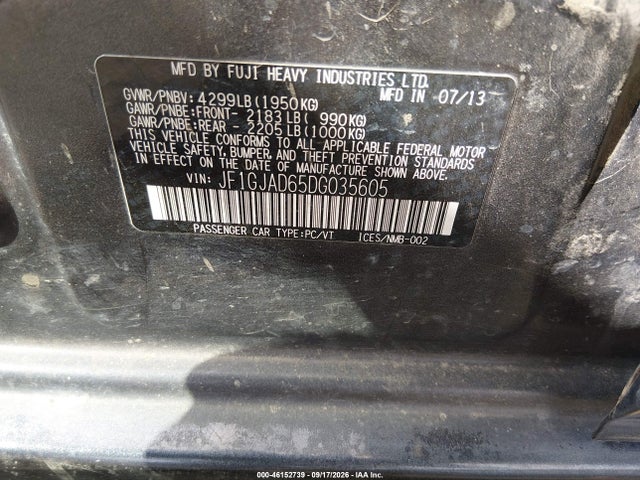 Продаж на аукціоні авто 2013 Subaru Impreza 2.0i Premium, vin: JF1GJAD65DG035605, номер лоту: 46152739