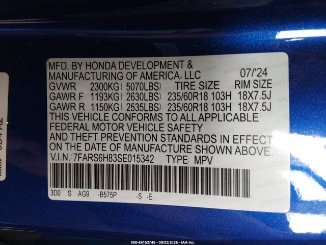 Продаж на аукціоні авто 2025 Honda Cr-v Hybrid Sport-l, vin: 7FARS6H83SE015342, номер лоту: 46152745