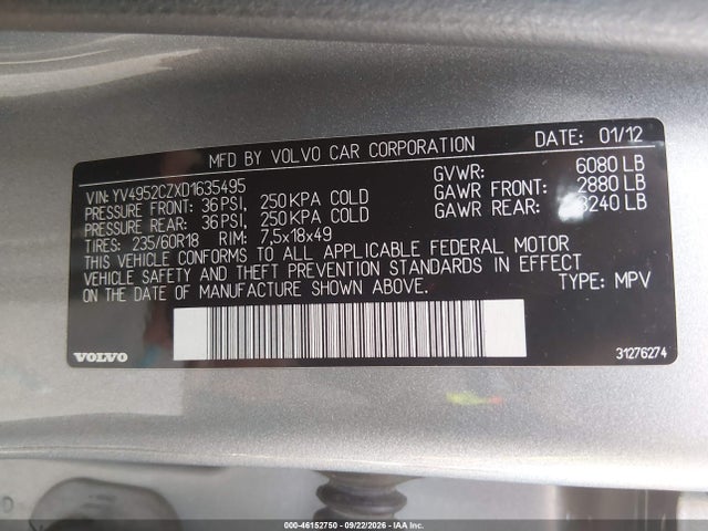 Продаж на аукціоні авто 2013 Volvo Xc90 3.2/3.2 Platinum/3.2 Premier Plus, vin: YV4952CZXD1635495, номер лоту: 46152750