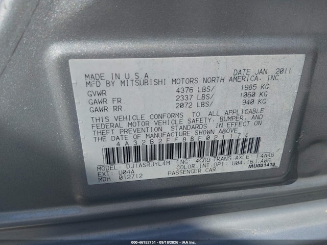 Продаж на аукціоні авто 2011 Mitsubishi Galant Fe, vin: 4A32B2FF8BE021174, номер лоту: 46152751