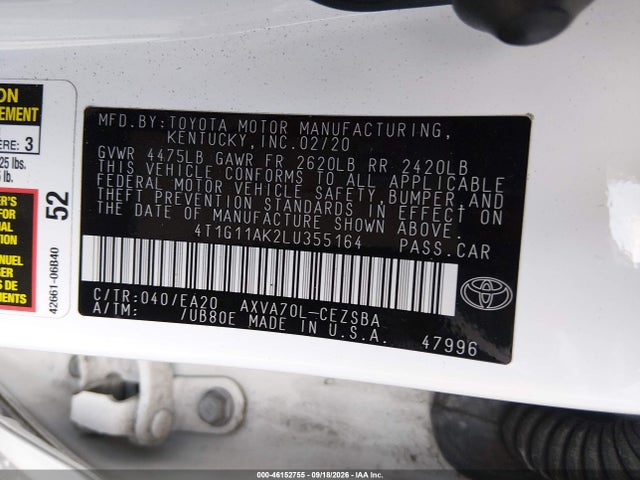 4T1G11AK2LU355164 Toyota CAMRY SE