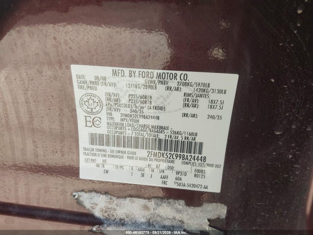 Продажа на аукционе авто 2009 Ford Flex Sel, vin: 2FMDK52C99BA24448, номер лота: 46152775