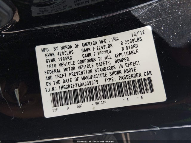 Продаж на аукціоні авто 2013 Honda Accord Lx, vin: 1HGCR2F3XDA039079, номер лоту: 46152782