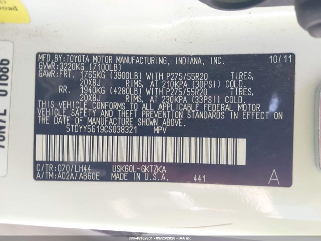 Aukcja sprzedaży 2012 Toyota Sequoia Platinum 5.7l V8, vin: 5TDYY5G19CS038321, numer aukcji: 46152801