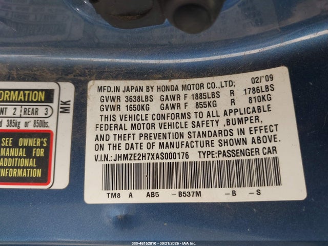 Продажа на аукционе авто 2010 Honda Insight Ex, vin: JHMZE2H7XAS000176, номер лота: 46152810