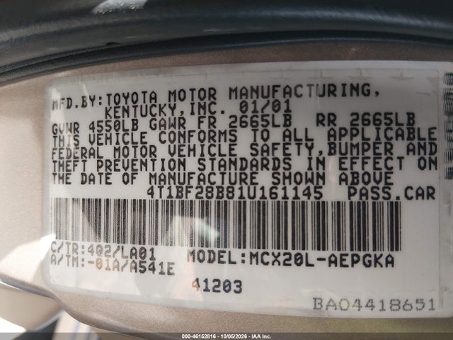 Продаж на аукціоні авто 2001 Toyota Avalon Xls, vin: 4T1BF28B81U161145, номер лоту: 46152816