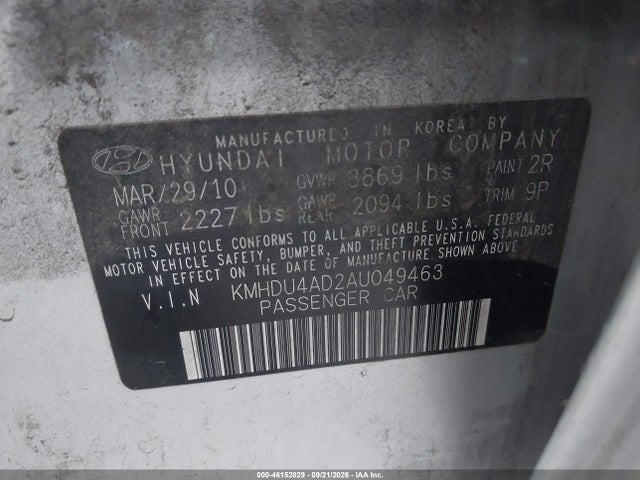 Aukcja sprzedaży 2010 Hyundai Elantra Se, vin: KMHDU4AD2AU049463, numer aukcji: 46152829