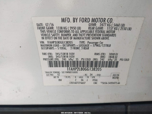 Aukcja sprzedaży 2016 Ford Police Interceptor, vin: 1FAHP2L80GG138205, numer aukcji: 46152836