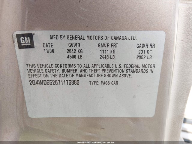 Продажа на аукционе авто 2007 Buick Lacrosse Cxl, vin: 2G4WD552671175885, номер лота: 46152837