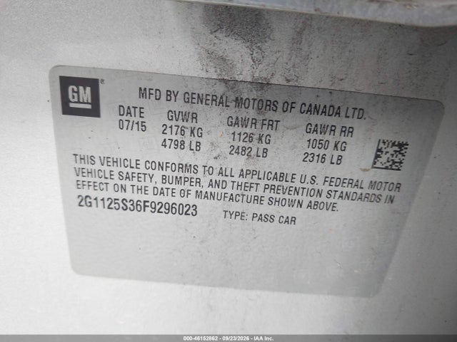 2015 Chevrolet Impala 2lt მანქანა იყიდება აუქციონზე, vin: 2G1125S36F9296023, აუქციონის ნომერი: 46152862