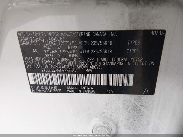 Toyota Rav4 Limited 2015 2T3DFREV4FW397547 Image 9