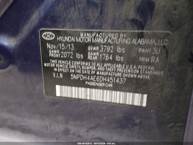 Продажа на аукционе авто 2013 Hyundai Elantra Gls, vin: 5NPDH4AE6DH451437, номер лота: 46152913