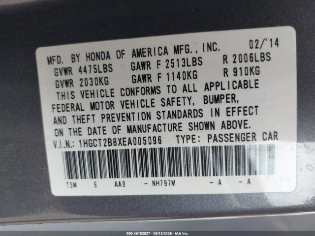 Продаж на аукціоні авто 2014 Honda Accord Ex-l V-6, vin: 1HGCT2B8XEA005096, номер лоту: 46152927