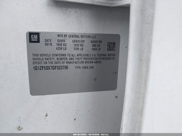 Продаж на аукціоні авто 2016 Chevrolet Malibu 2lt, vin: 1G1ZF5SX7GF323796, номер лоту: 46152953