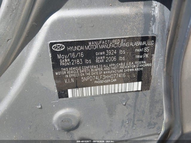 Продаж на аукціоні авто 2017 Hyundai Elantra Se, vin: 5NPD74LF3HH077416, номер лоту: 46152977