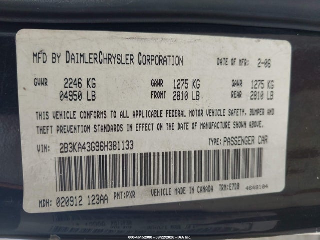 Aukcja sprzedaży 2006 Dodge Charger, vin: 2B3KA43G96H381133, numer aukcji: 46152980