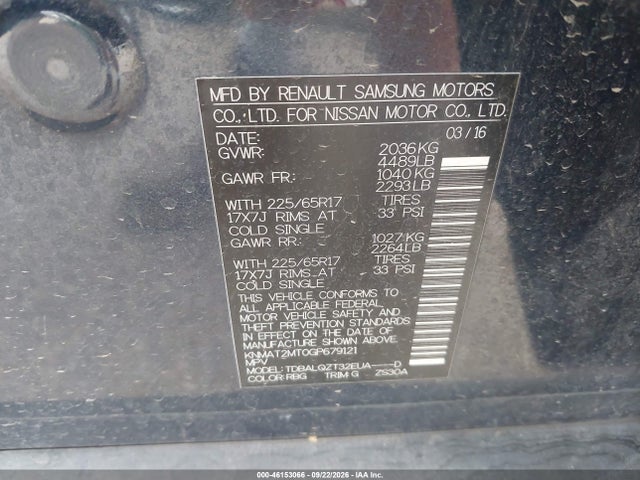 Auction sale of the 2016 Nissan Rogue Sv, vin: KNMAT2MT0GP679121, lot number: 46153066