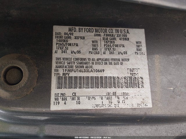 Продажа на аукционе авто 2003 Ford Expedition Xlt, vin: 1FMFU16L33LA10669, номер лота: 46153068