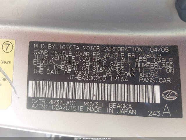 Продажа на аукционе авто 2005 Lexus Es 330, vin: JTHBA30G255119164, номер лота: 46153088