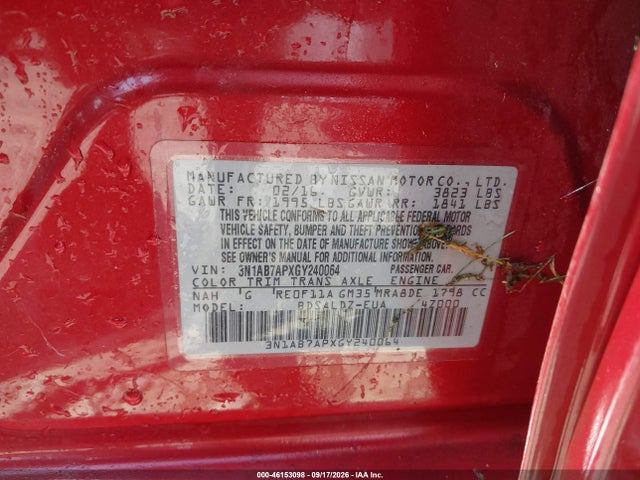 Продаж на аукціоні авто 2016 Nissan Sentra Fe+ S/s/sl/sr/sv, vin: 3N1AB7APXGY240064, номер лоту: 46153098