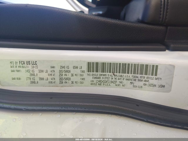 Продаж на аукціоні авто 2015 Dodge Durango Limited, vin: 1C4RDHDGXFC194237, номер лоту: 46153099