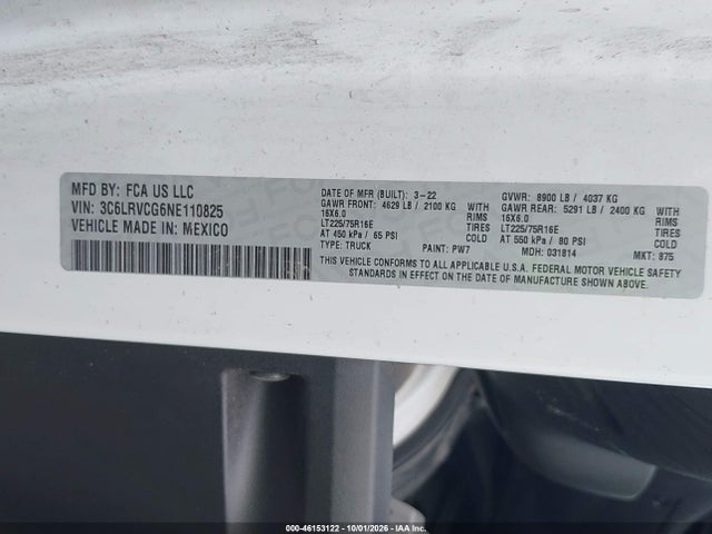 Продаж на аукціоні авто 2022 Ram Promaster High Roof, vin: 3C6LRVCG6NE110825, номер лоту: 46153122
