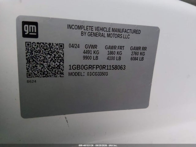 46153126 :رقم المزاد ، 1GB0GRFP0R1158063 vin ، 2024 Chevrolet Express Cutaway Work Van مزاد بيع