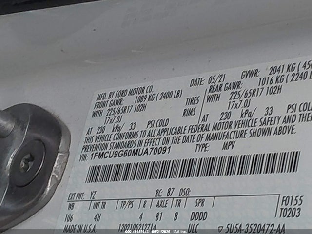 Продажа на аукционе авто 2021 Ford Escape Se, vin: 1FMCU9G60MUA70091, номер лота: 46153143
