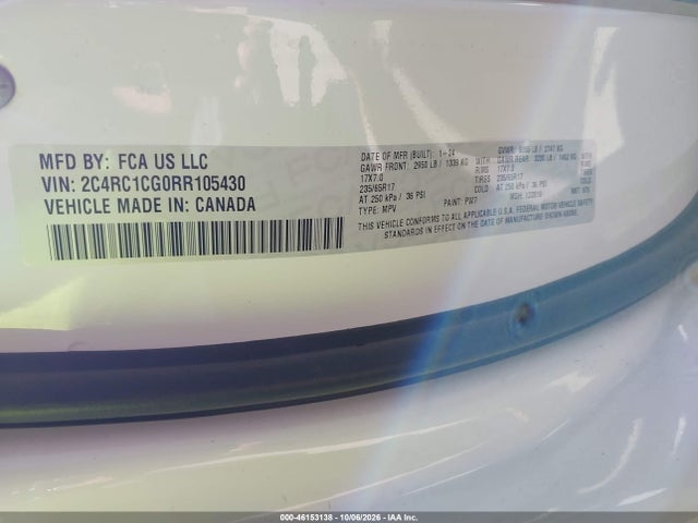 Продажа на аукционе авто 2024 Chrysler Voyager Lx, vin: 2C4RC1CG0RR105430, номер лота: 46153138