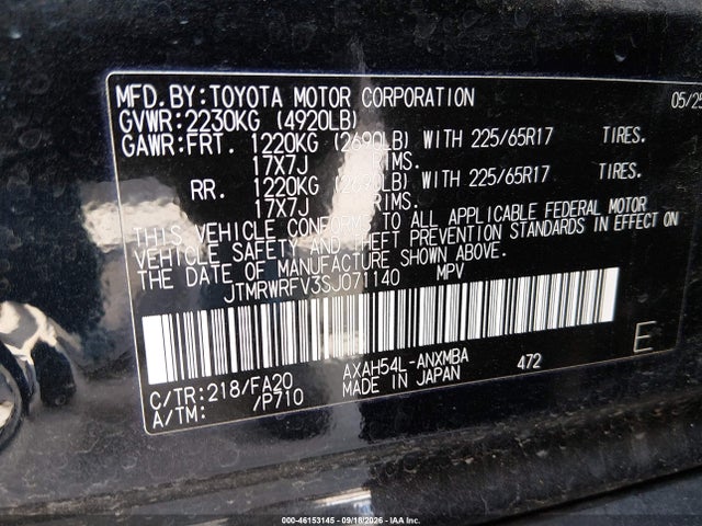 Aukcja sprzedaży 2025 Toyota Rav4 Hybrid Xle, vin: JTMRWRFV3SJ071140, numer aukcji: 46153145
