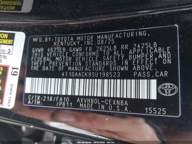 Продажа на аукционе авто 2025 Toyota Camry Le, vin: 4T1DAACK9SU198523, номер лота: 46153154
