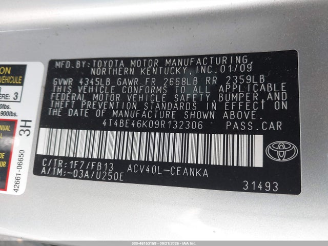 Продаж на аукціоні авто 2009 Toyota Camry, vin: 4T4BE46K09R132306, номер лоту: 46153159