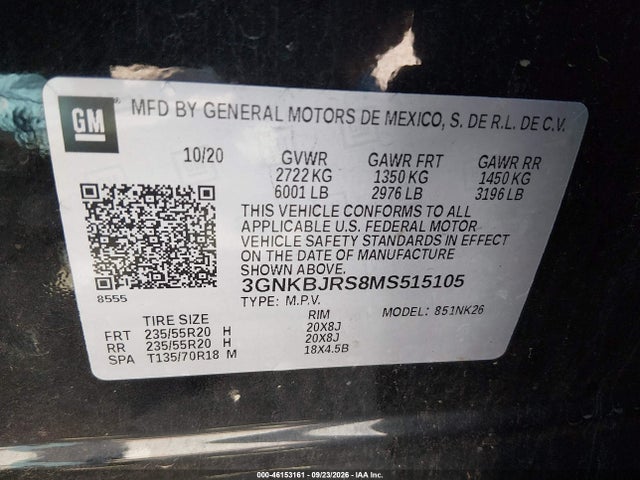 46153161 :رقم المزاد ، 3GNKBJRS8MS515105 vin ، 2021 Chevrolet Blazer Lt مزاد بيع
