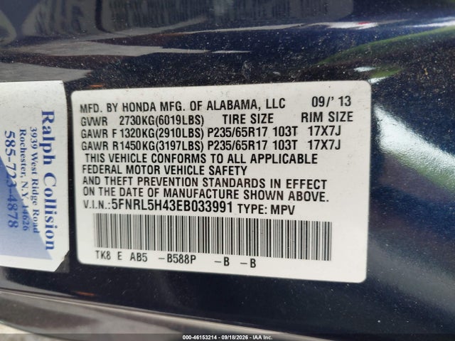Продажа на аукционе авто 2014 Honda Odyssey Ex, vin: 5FNRL5H43EB033991, номер лота: 46153214