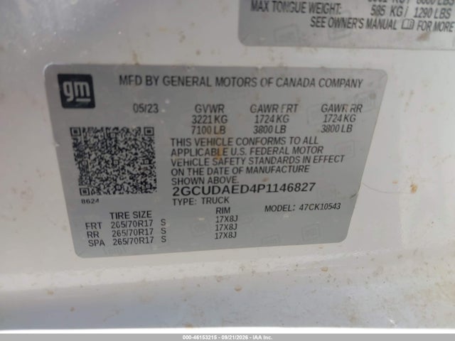Продажа на аукционе авто 2023 Chevrolet Silverado 1500 4wd  Short Bed Wt, vin: 2GCUDAED4P1146827, номер лота: 46153215