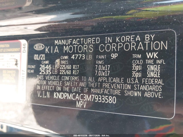 Aukcja sprzedaży 2021 Kia Sportage Lx, vin: KNDPMCAC3M7933580, numer aukcji: 46153236